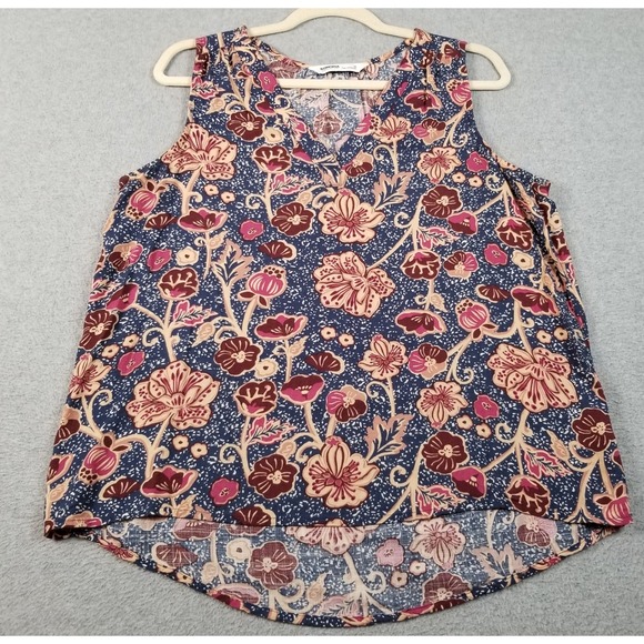 Sonoma Goods For Life Tops - Sonoma Tank Top Womens Medium M Blue Pink V-Neck Casual Blouse Sleeveless Spring